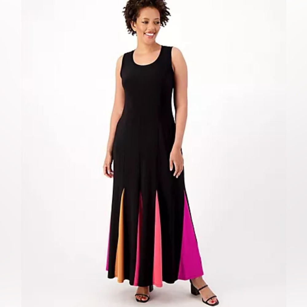 ATTITUDES by RENEE 🖤COLOFUL PANELS🖤 SLEEVELESS MAXI DRES SIZE SMALL 🌟NWT🌟